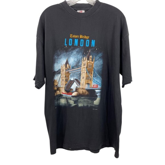 Vintage Tower Bridge London Graphic T-Shirt Black Mens Size XL Zip it - Picture 1 of 7